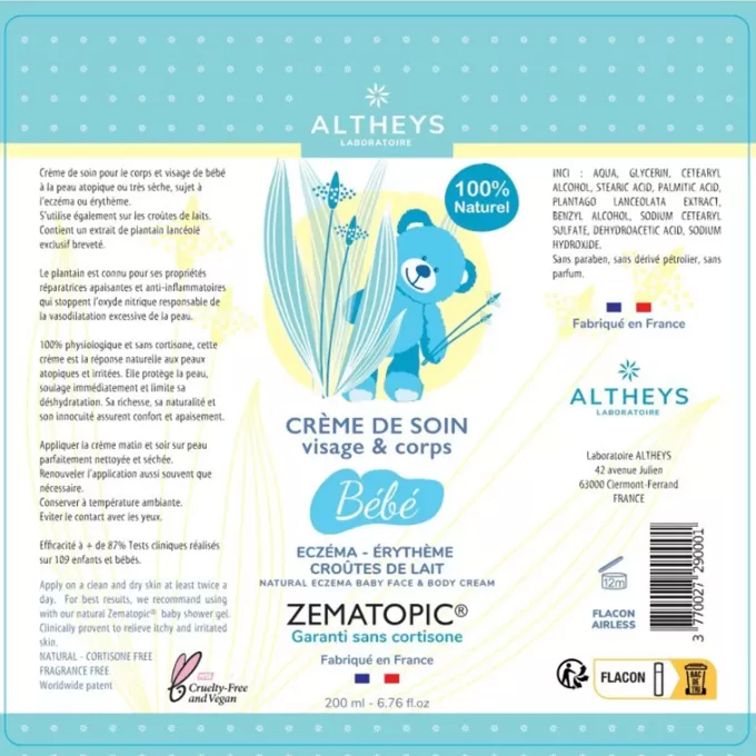 Crème bébé eczéma atopique, psoriasis, croutes de lait, érythème sans cortisone