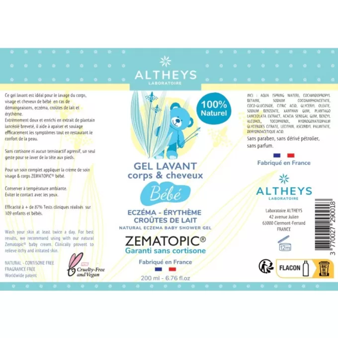 Gel douche bébé eczéma, psoriasis, croutes de lait, erythème